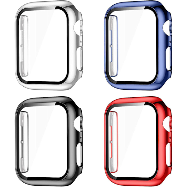 Compatible With Apple Watch Case 42mm, Hd High Sensitivity Tempered Screen Protector For Iwatch Case 42mm Series 3/2/1 Women Men 4pack Red/silver/blue