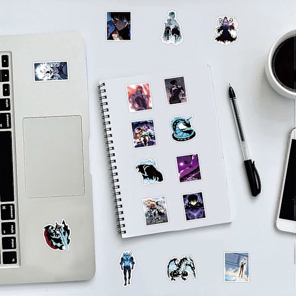 50 stk Solo Leveling Manga Klistremerker for Tenåringer Bærbar PC, Kule Japanske Anime Vinyl Graffiti Dekaler for Gutter Skateboard Sykkel Bil Vannflasker