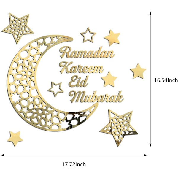 Ramadanin Koristeet 2024, 3D DIY Eid Mubarak Itsekiintopinnat Seinätarra Taidekoriste, Ramadan Kareem Kuu Tähti Akryyli Seinätarrat