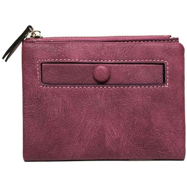 Womens Rfid Small Bifold Leather Wallet Ladies Mini Zipper Coin Purse id card Pocket,Slim Compact Thin----Purple B