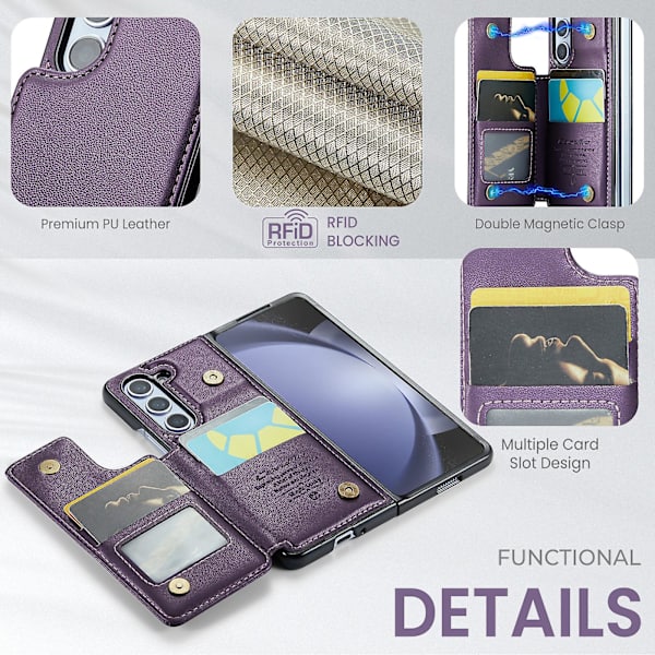 Z Fold 5 Fodral, Plånboksläder Stativ Stötsäkert Fodral Kompatibelt med Samsung Galaxy Z Fold 5 Med Kortfack & RFID-Blockering