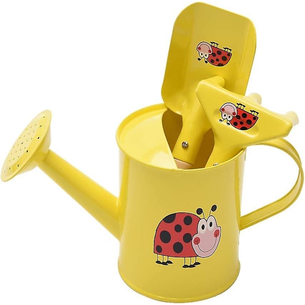 Trädgårdsverktygssats för barn - Söt & Fin Liten Trädgårdsmästarkit - Paketet Innehåller 3-delad Gul Nyckelpiga Vattningskanna & Skov & Räfsa Trädgårdsverktyg - Perfekt