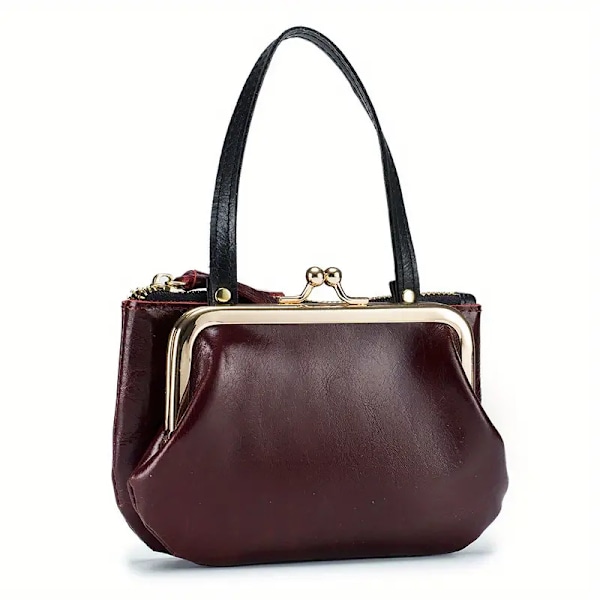 Royal Bagger Lyxig Damplånbok i Läder - Vintage Kiss Lock Clutch Plånbok för Trendigt Utseende