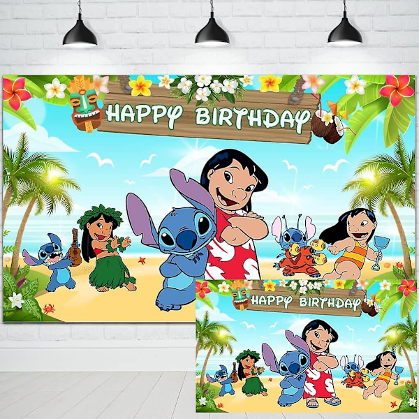 Lilo And Stitch Backdrop For Birthday Party Decorations Hawaii Tropical Luau Summer Beach Ocean Background Banner Kids Cake Table 5x3ft