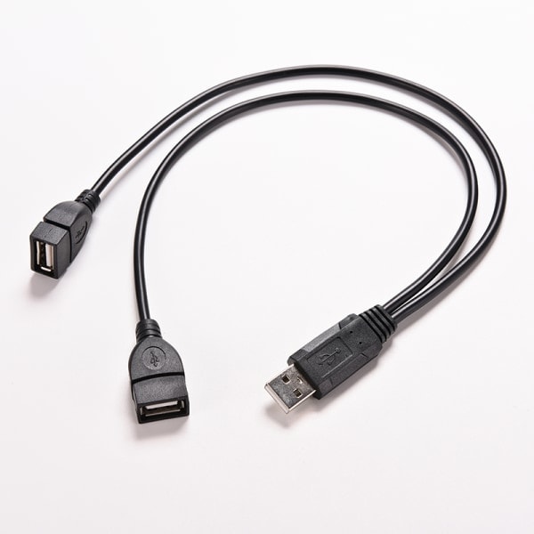 USB 2.0 Type A Hann til 2 Doble USB Hunn-kontakter Y-Splitter Hub Strøm Type C Svart 1 stk