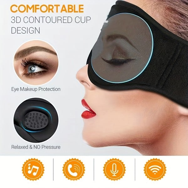 Premium Langattomat Unikuulokkeet Melua Eristävällä Maskilla - Ergonominen Muotoilu Kyljellään Nukkuville, Ladattavat, Täydellinen Matkalahja (Jet Black)