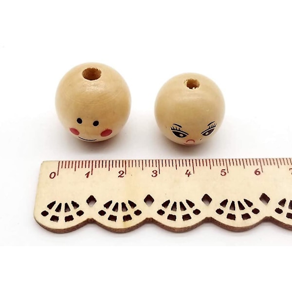 Katea 40 kpl Puu Löysät Helmiä Pyöreä Välilevy Pallo Helmiä Reiällä Poika Tyttö Hymyilevä Kasvo Nuken Pää Helmiä DIY Korut Löytö Makramee Ripustimet Käsityöt 25mm 2