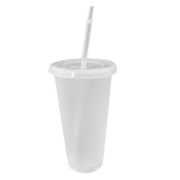 700 ml Återanvändbar Plastkopp med Lock Transparent Vattenkopp med Sugrör Kallt