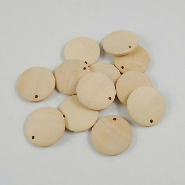 50 st Rund Träskivor Hänge DIY Smycken Tillbehör Enkelt Hål Träskivor Hänge (40mm)