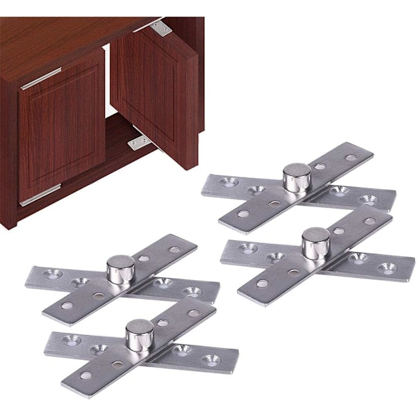 4 Pieces Stainless Steel Pivot Hinges, 360 Degree Concealed Rotation Door Pivot Hinges, Upper Lower Door Hinge, for Cabinet Window Door