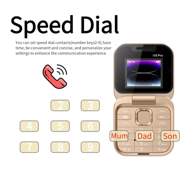 Mini Flip FM Radio Stemmehurtigvalg Vibration 2 SIM-kort Lille Skærm Foldbar (SORT)