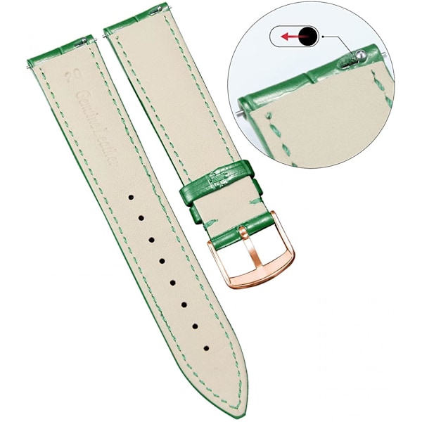 AVEKI Äkta Läder Armbandsur Rem Bytbar Flerfärgad Vattentät för Män Kvinnor, GR-Grön (15mm)