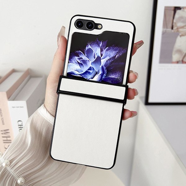 Etui Kompatibel med Samsung Galaxy Z Flip 5, Hård PC + PU Læder Beskyttelsesdækning med Beskyttelse af Hængsel
