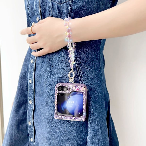 Fodral för Samsung Galaxy Z Flip 6 med armband, lyxigt glittrande strassfjärilsskydd för kvinnor damer flickor