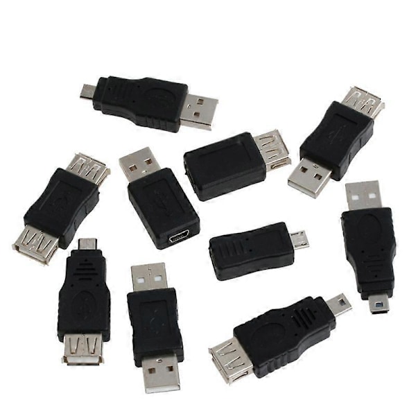 10 st OTG 5-stifts F/för M Mini Växlare Adapter Konverterare USB Han till Hona Mikro
