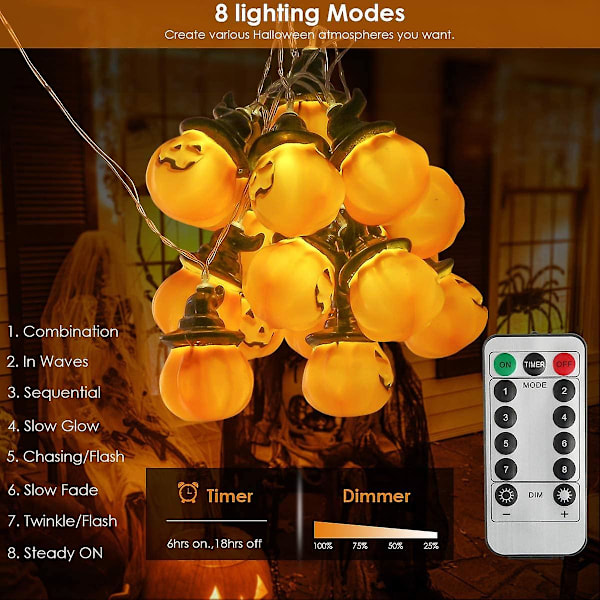 Nattlys Halloween Lyslenke Vanntette LED Lyslenker Høytidslys For Utendørs Dekorasjon 20m Batteridrevet Feelyss Med 8 Moduser