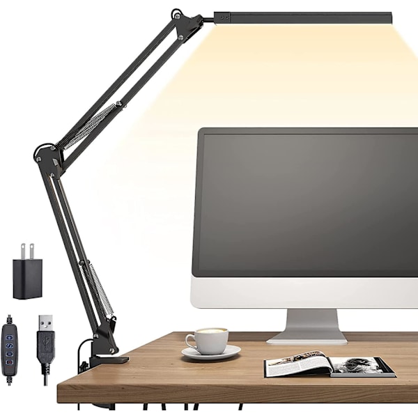 Led Desk Lamp, Swing Arm Desk Light With Clamp, 3 Lighting 10 Brightness Eye-caring Modes, Reading Desk Lamps For Home Office 360 Degree Spin With Usb