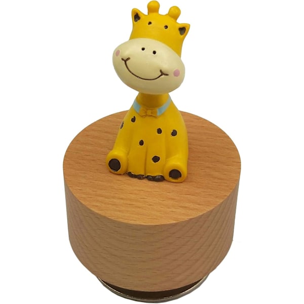 Mini Musikboks i Tre med Roterende Dyr og Søt Giraff (melodi: Castle In The Sky)