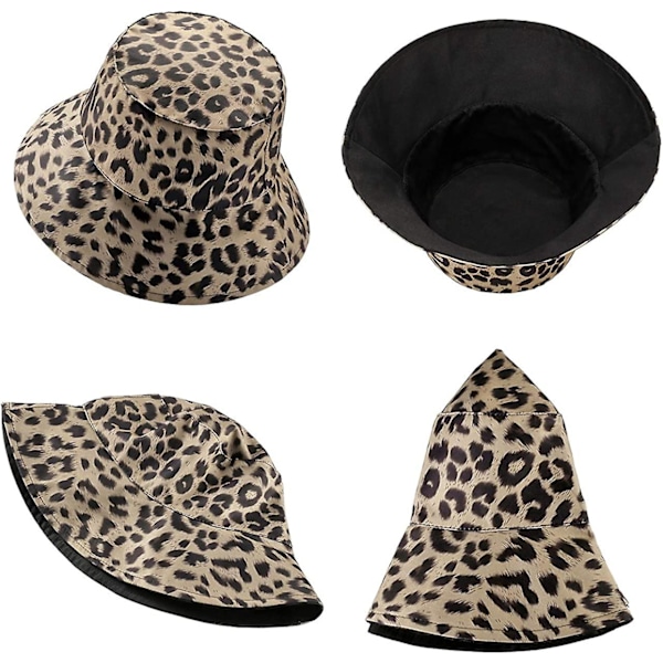 Reversibel Spandau Hat til Kvinder - Mode Leopard Fiskerhat Pakbar Blød Solhat