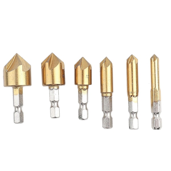 6 st HSS Fasningsslipar 1/4\" Hexskaft 90 Grader Träfasningsslipar 6mm-19mm