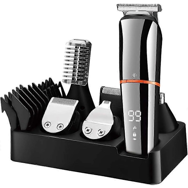 Skäggtrimmer för Män Hårtrimmer Kropp Mustasch Nästhår Groomer Sladdlös Precisionstrimmer 6 i 1 Grooming Kit Vattentät USB Laddningsbar