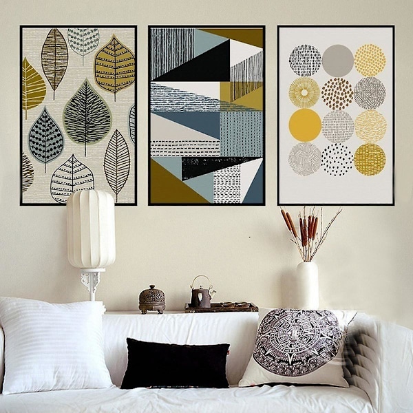 Wekity Blad och Geometri Väggkonst Canvas Print Poster, Enkel Abstrakt Konst Ritning Dekoration för Hem Vardagsrum Sovrum Kontor och Barnrum (Se