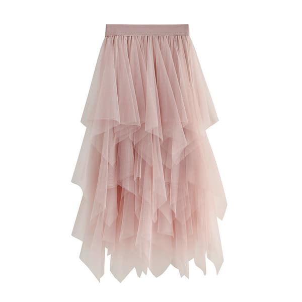 Tylskørt til kvinder, elastisk talje, langt tylskørt pink M