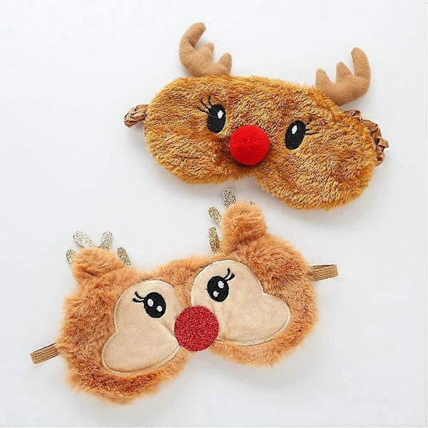 2-pack Plåsterjulklapp Renar Ögonmask för Sömn, Söta Fluffiga Cartoon Djur Ögonbindel Ögonskydd Resa Ögonöverdrag för Kvinnor Män