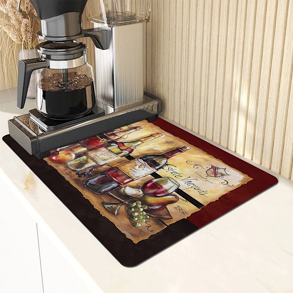 Rött vin flaska platsmatta hushållsisoleringsplatta kök avloppsplatta handfat absorberande matta halkfri underlägg 50*40cm