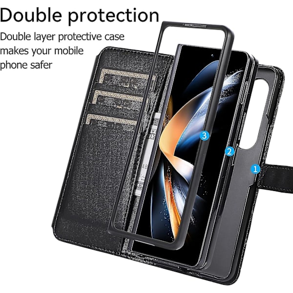 Z Fold 5 -kotelo, Luksusinen PU-nahkainen vetoketjullinen korttipaikka-lompakko-kotelo yhteensopiva Samsung Galaxy Z Fold 5:n kanssa, mukana olkahihna lahjana
