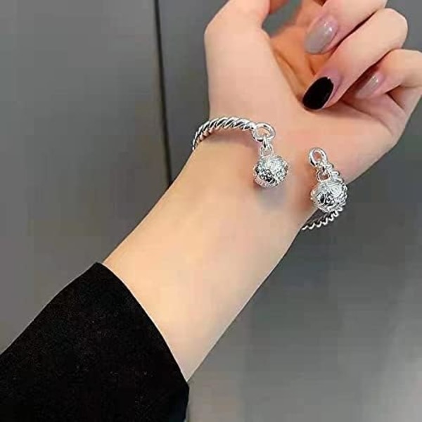 925 Sterling Silver Armband för Kvinnor Klocka Enkelt Öppet Armband Weweno Personligt