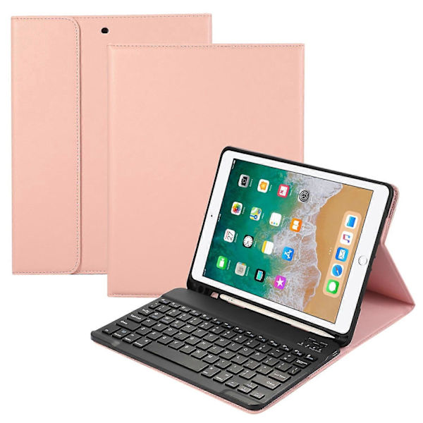 Bluetooth-tangentbordfodral i läder med pennfack för iPad Air (2013)/Air 2/9,7 tum (2017)/(2018)