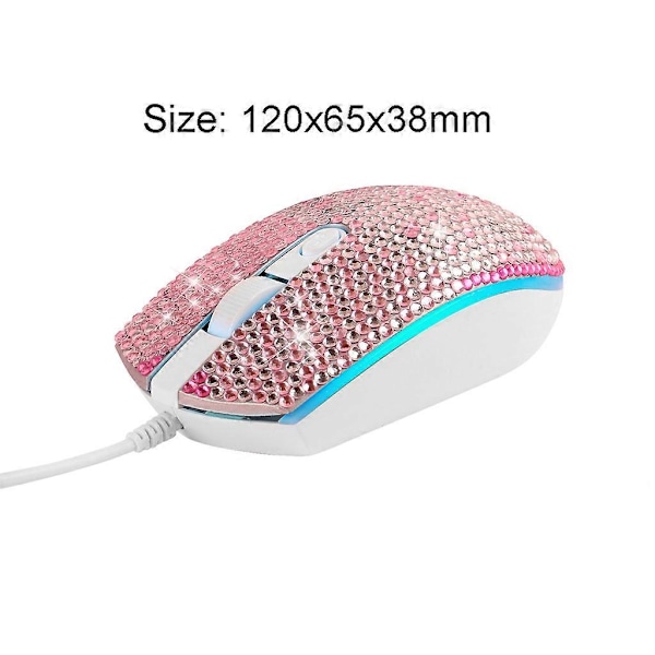 Fargerik for Rhinestone Trådløs USB Optisk Mus Ergonomisk 1600dpi Ledningsmus Plug & Play Lydløs Knapp for Kvinne Jente