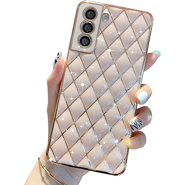 Samsung Galaxy S21 Plus 5G Case Plating Sparkle Luxury Diamond Lattice Cases for Women Girls Camera Lens Protection Shockproof Soft Silicone Cover for