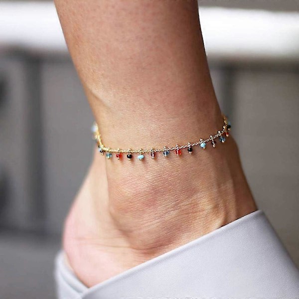 Boho Blå Skildpadde Ankelkæder til Kvinder Piger Bohemian Multilayer Perler Håndlavet Strand Ankelarmbånd Sæt Boho Fod Smykker