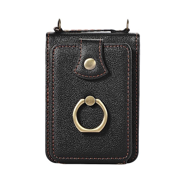 Crossbody-plånboksfodral för Samsung Galaxy Z Flip 6, axelrem, ringstativ, RFID-kortficka, läderfodral