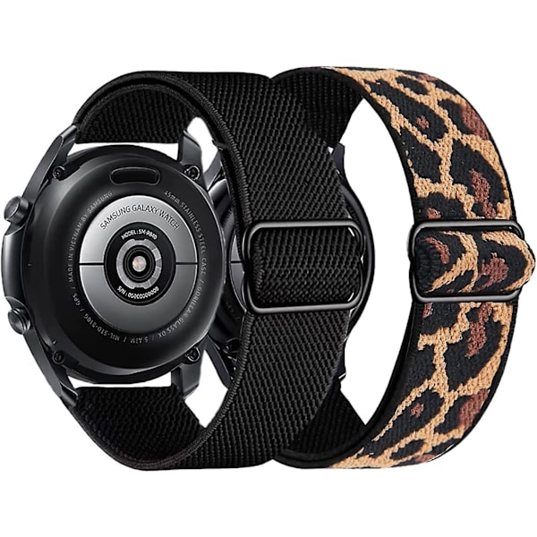 2-pak Nylon Rem  Kompatibel med Samsung Galaxy Watch Active 2 Universal, 20mm Strækbar Sport Loop Åndbar Armbånd (sort+leopard)