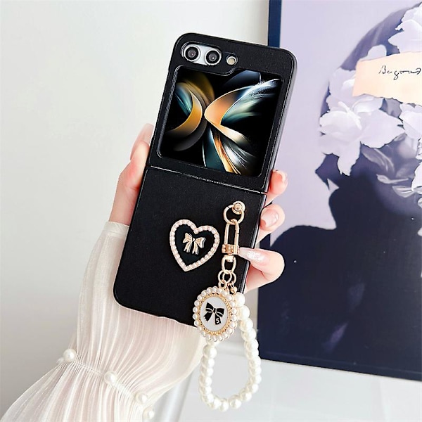 Til Z Flip 6 Etui, Sød Kærlighedshjerte Slank PC Stødsikker Cover Til Samsung Galaxy Z Flip 6 med Perle Armbånd Til Kvinder