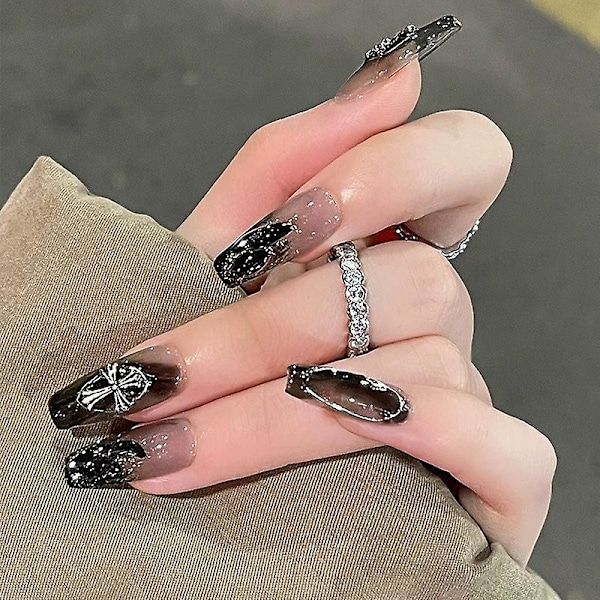 24 st. Pärlgelé Falska Naglar, Söta 3D Aurora Kristall Björnhjärta Press On Naglar Bling Glansig Gradienterad Rosa Falska Naglar Kärlek Dating Fingertoppar