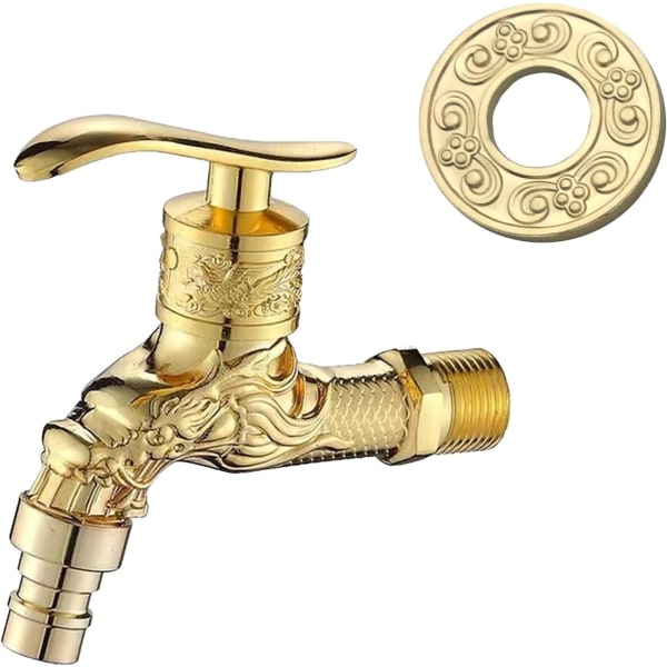 Vintage Faucet, Antique Brass Faucet, Antique Style Garden Faucet, Dragon Carved Faucet Antique for Home Kitchen Bathroom Outdoor Garden (Gold)