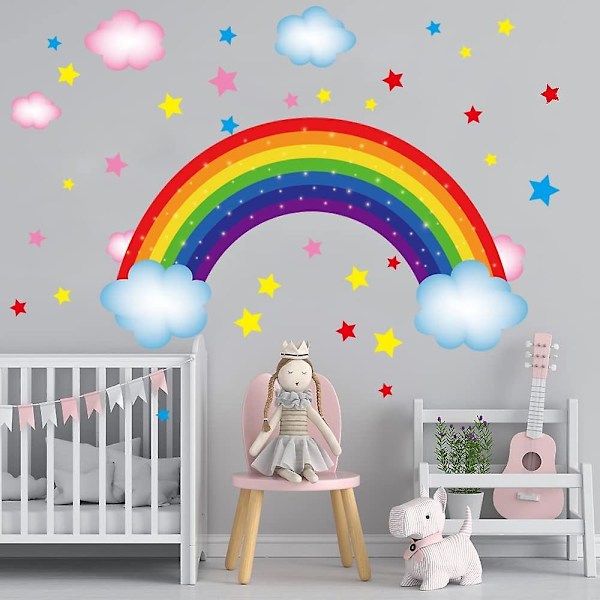 Stora Färgglada Regnbågs Väggdekaler Moln Stjärnor Väggdekal För Flickrum Barn Baby Barnkammare Sovrum Lekrum Vardagsrum Klassrum Väggdekor - -