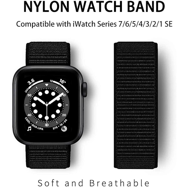 Nylon klokkearmbånd kompatibelt med Apple Watch 7 armbånd 38 mm 40 mm 42 mm erstatning for iWatch Series Se/6/5/4/3/2/1, justerbare elastiske pustende stropper