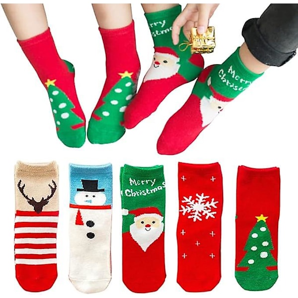 Julklappsstrumpor för barn, 5 par Unisex Julklappsstrumpor i bomull för vinterkul, julklapp till pojkar och flickor