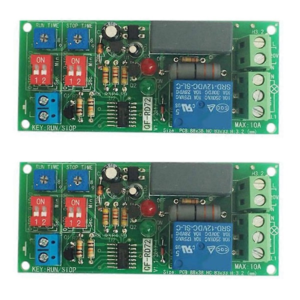 2 st Dubbla Tidjusterbara Fördröjningsreläer Upprepa PÅ AV-brytare Loop-timermodul AC 100V 110V 24