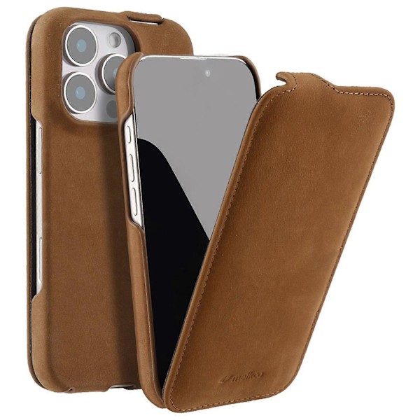 MELKCO Magnetiskt Fodral för iPhone 16 Pro Max, Vertikalt Flipp, Äkta Ko-Läder + PC Stötskydd