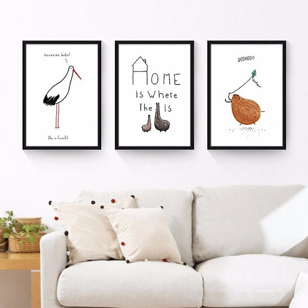Wekity Word Meets Animals 1 Vægmale Canvas Print Poster, Enkel Kreativ Vandfarve Kunsttegning Dekoration til Hjemmet Stue Soveværelse Kontor og Børn