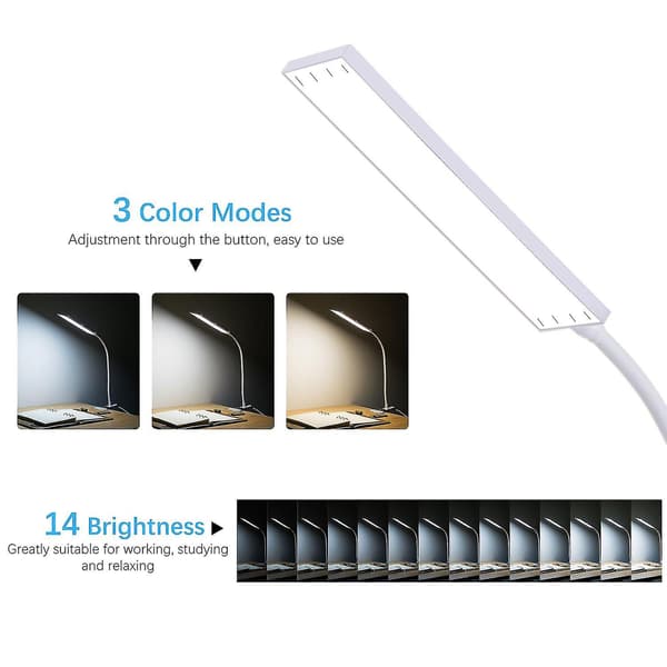 Kexin Flexibd USB Klips-på Bordsklampe 3-Mode Læsning Vinta