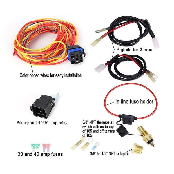 Elektrisk Køleblæser Ledningsnet Kit Dobbelt Enkelt 165/185 W/Termostat 40 AMP Relæ