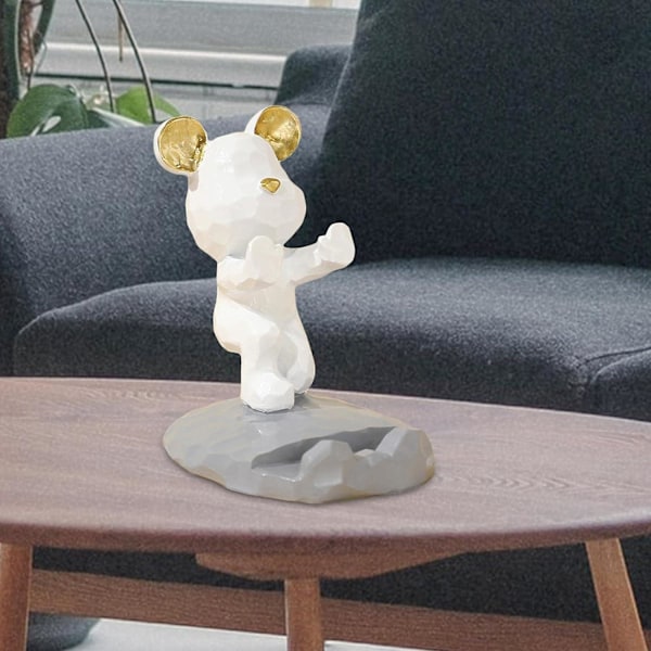 Universal Bjørn Skulptur Mobiltelefon Stativ Holder Tegneserie Bærbar Skrivebord Telefonholder For Skrivebord Gave, Hvit Trykk