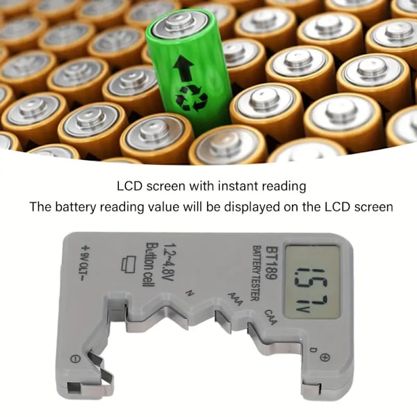 BT189 Digital Batteritestare LCD-display AA/AAA/9V/1.5V Knappcells Batterikapacitetskontroll Detektor Kapacitans Diagnostiskt Verktyg